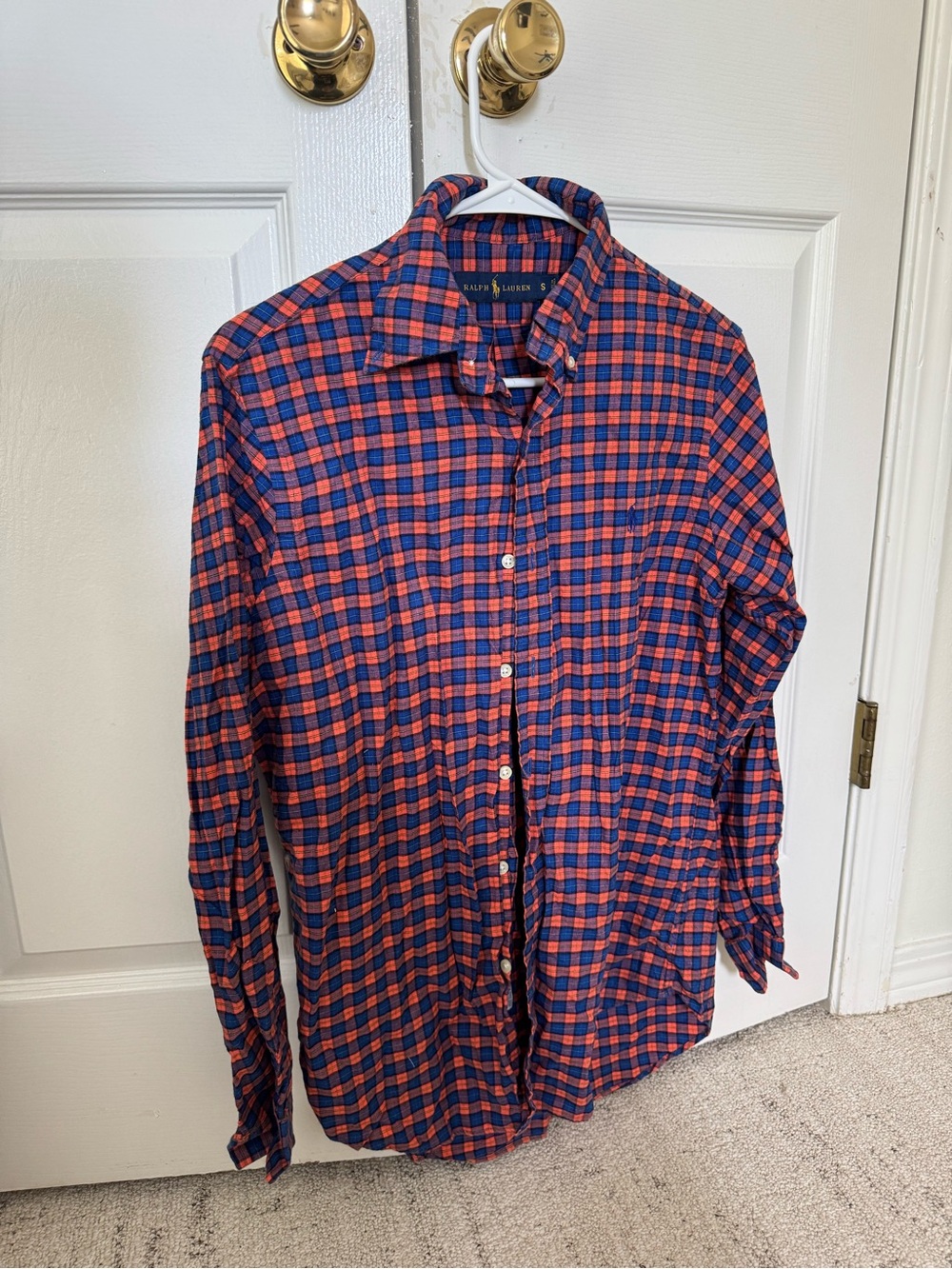 Ralph Lauren Navy and Red Plaid Cotton Button-Down Shirt